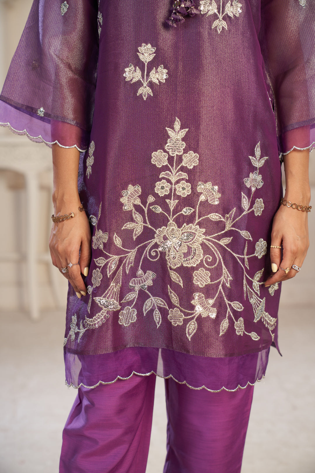 Anumeha Plum Full Work co-ord set