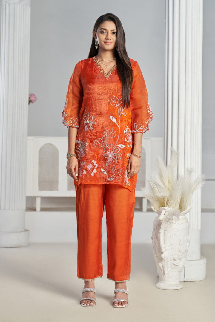 Anumeha apricot full work co-ord set