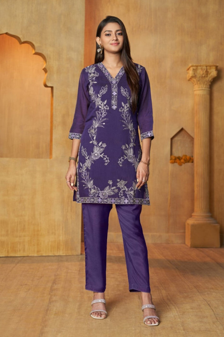 Anumeha Purple Work Co-ord Set