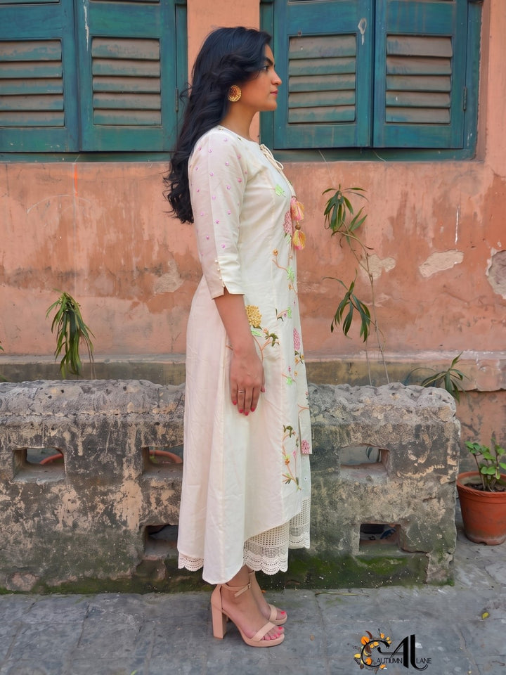 2 pc layered full embroidered dress