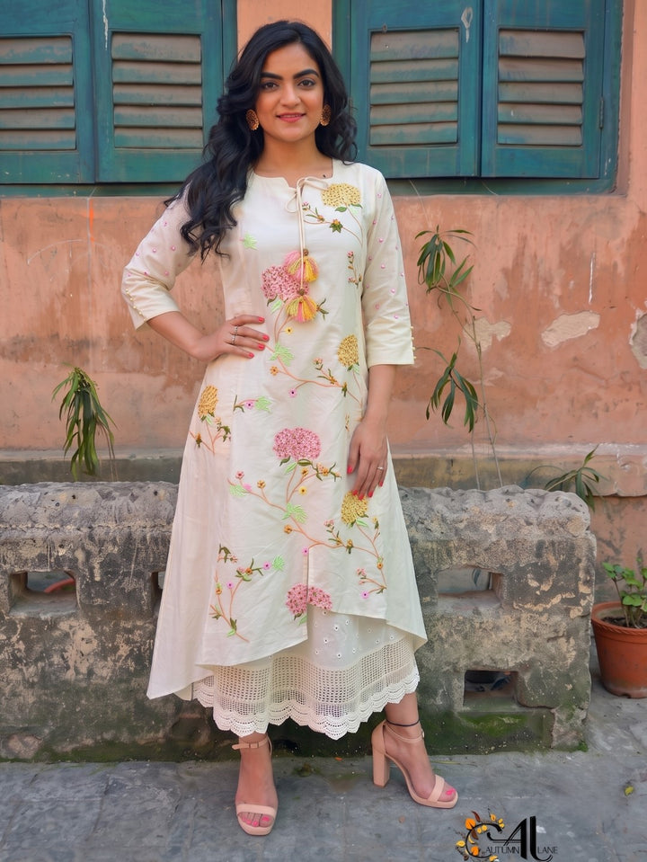 2 pc layered full embroidered dress
