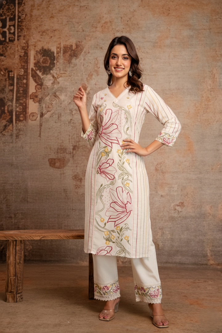 Viyona Flora Embroidered Kurta Pant Set