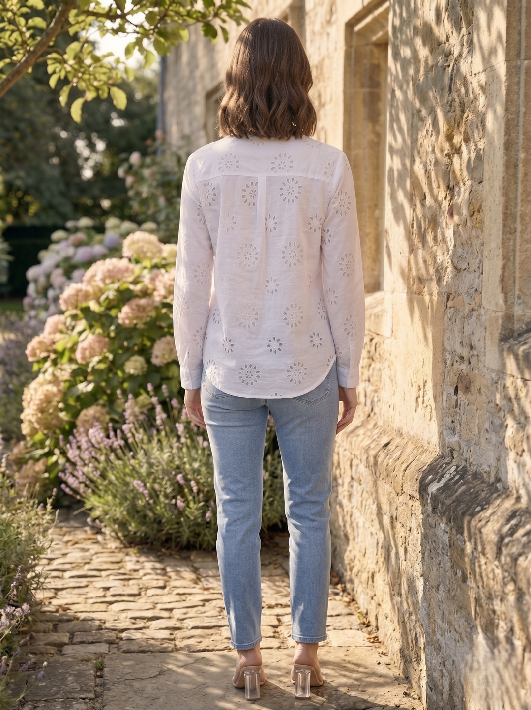 Perka merino schiffli cotton shirt