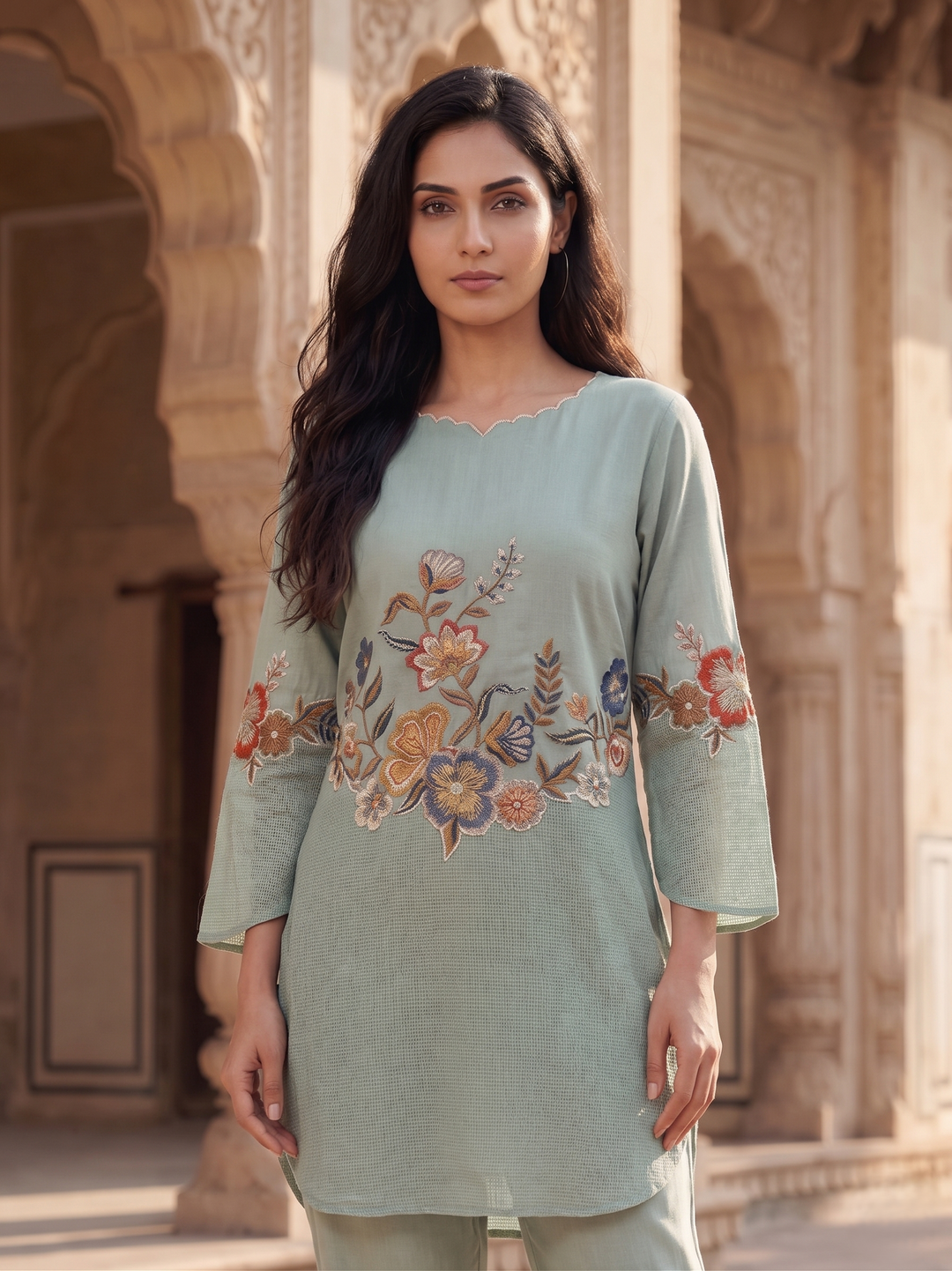 Gaur pista embroidery cotton co-ord set