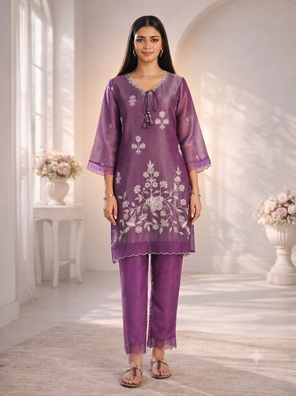 Anumeha Plum Full Work co-ord set
