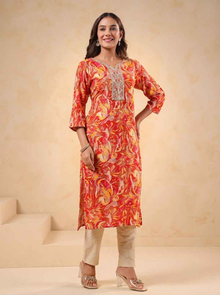 Varisha Coral Printed Work Kurti