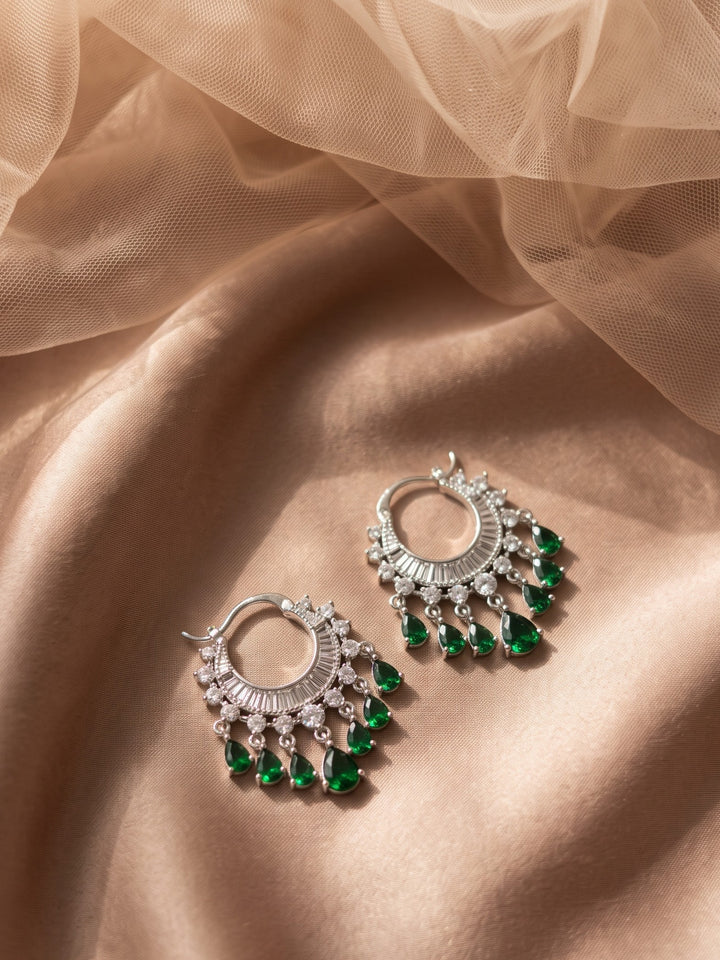 Monstera Zirconia Green Tassel Bali earring