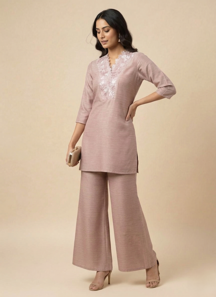 Prisha periwinkle embroidery co-ord set