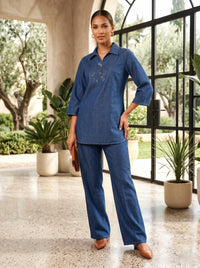 Prisha aero embroidery denim co-ord set