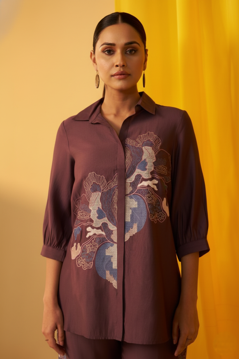 Tisca choccy embroidery co-ord set