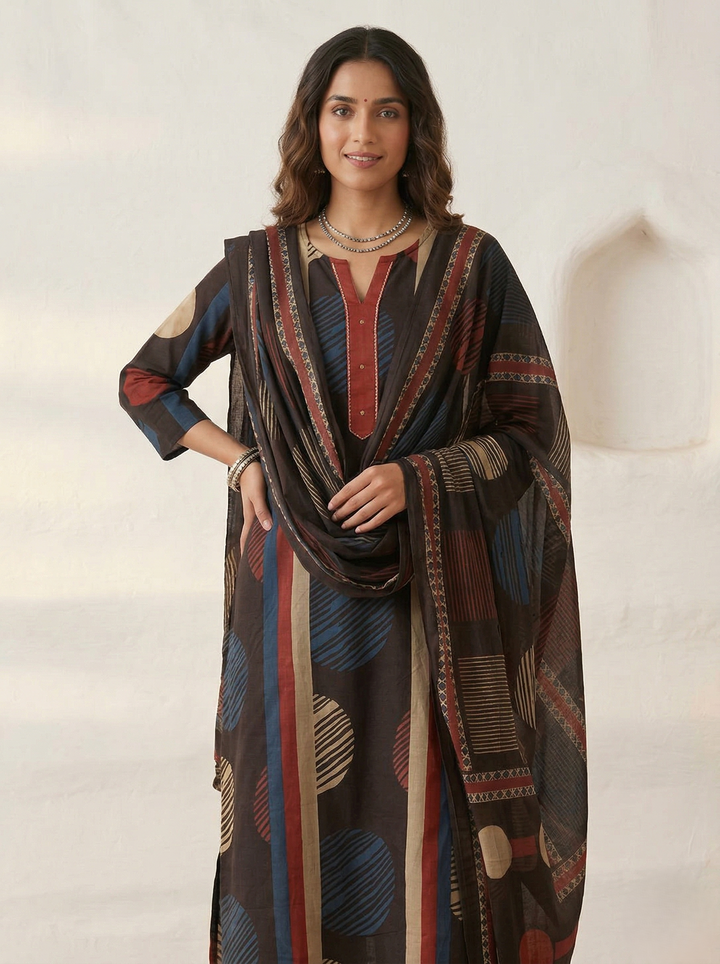 Swades jet cotton printed suit set