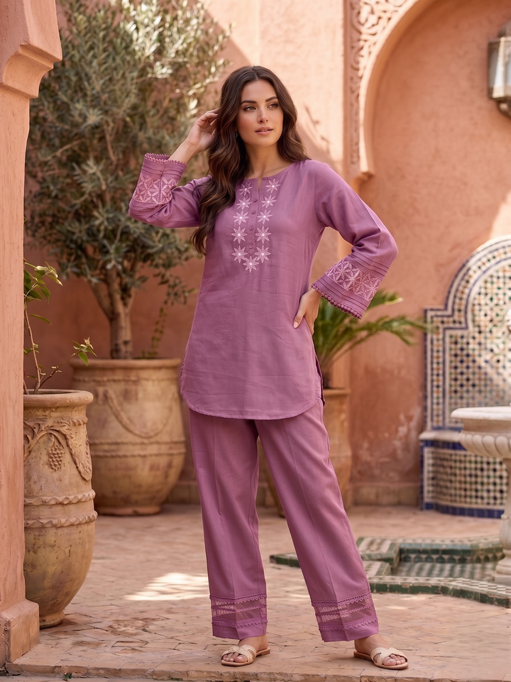 Prisha heather embroidery cotton co-ord set
