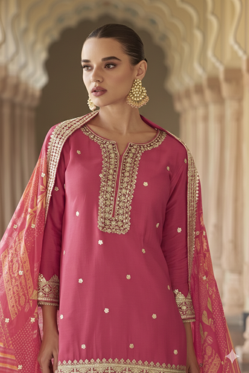 Umaira Rouge full work gharara suit set