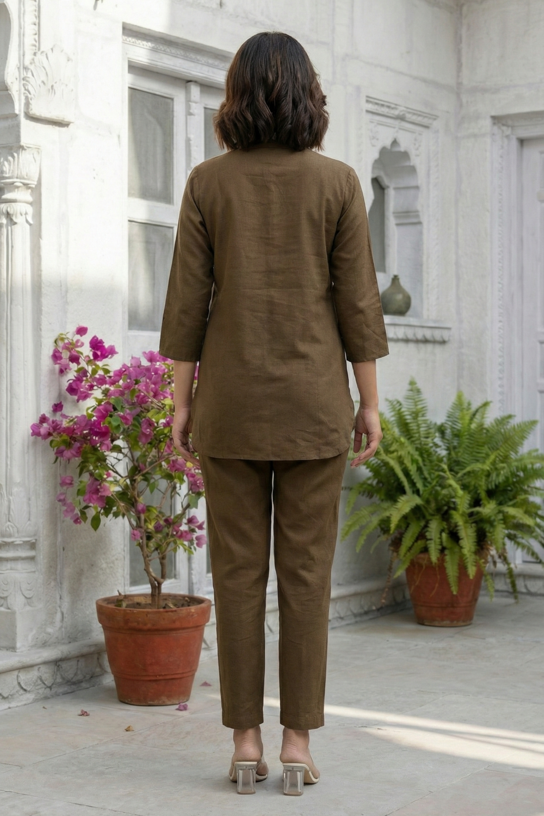 Viyona Coffee Embroidered Co-ord Set
