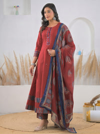 Ridhika Carmine cotton anarkali suit set