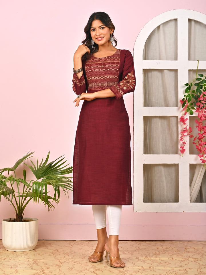 Sarvari Burgundy Embroidered Kurti