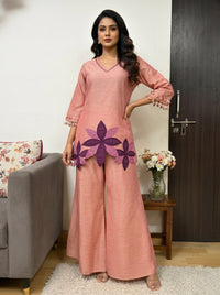 Prisha salmon embroidery co-ord set