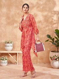 Normichi Red Work Printed Co-ord Set