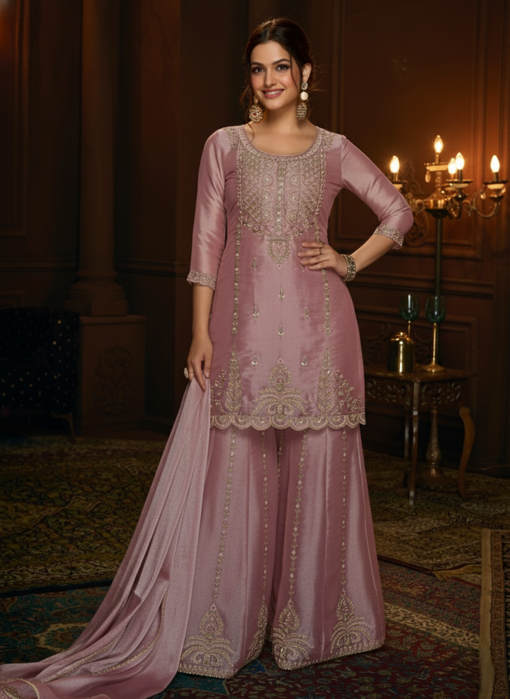 Haniya Blush Full Work Gharara Set