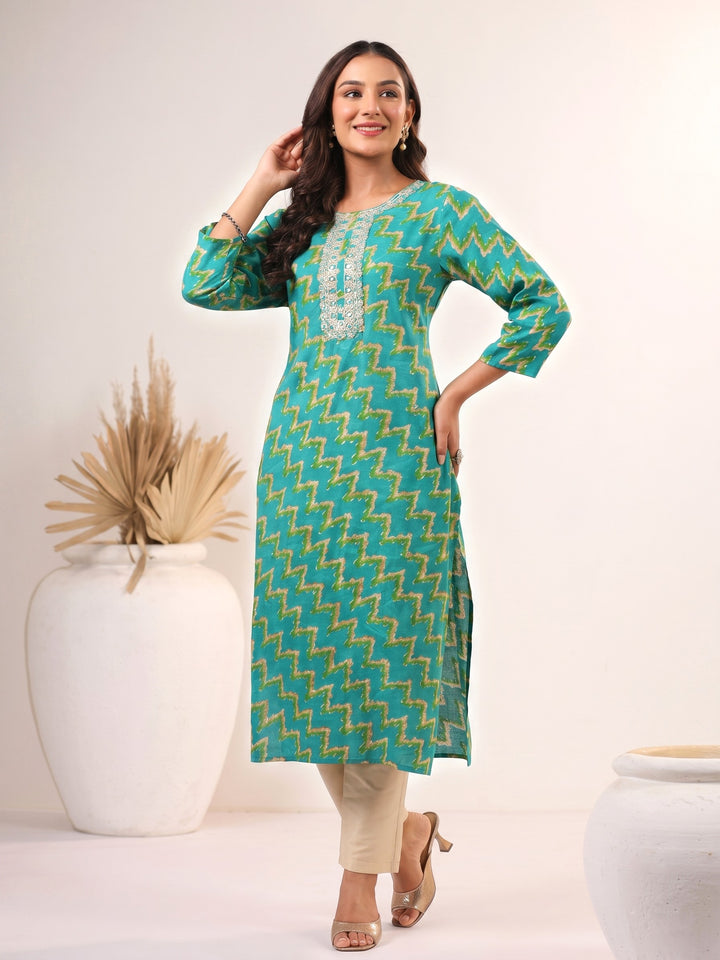 Varisha Verdigris Printed Work Kurti