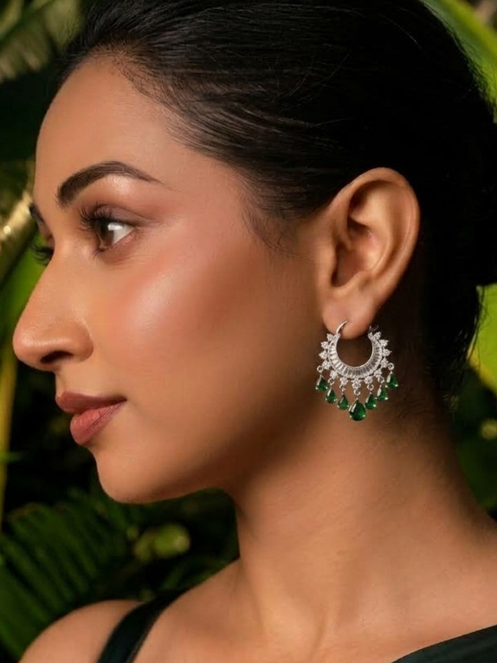 Monstera Zirconia Green Tassel Bali earring