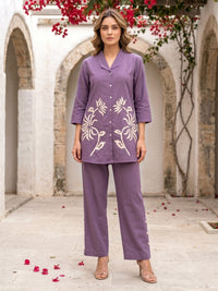 Sargi periwinkle embroidery cotton co-ord set