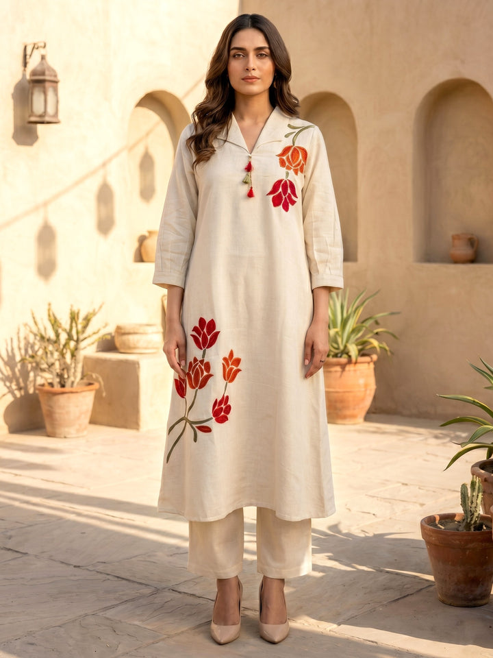 Sargi Harp embroidery Cotton kurta pant set