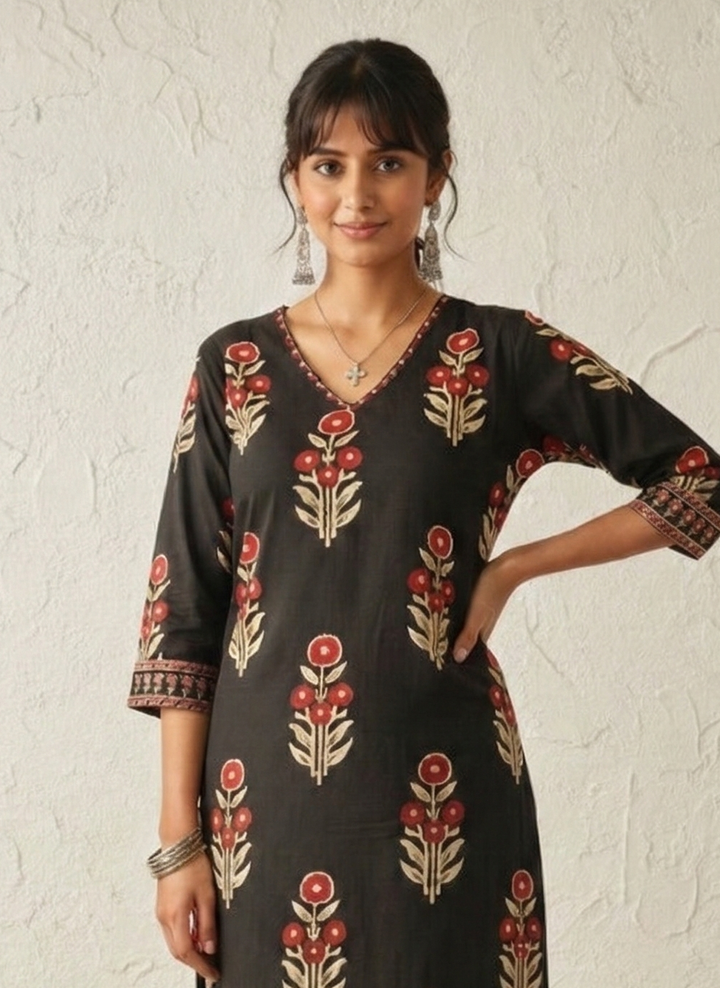Swades Raven printed cotton kurta pant set