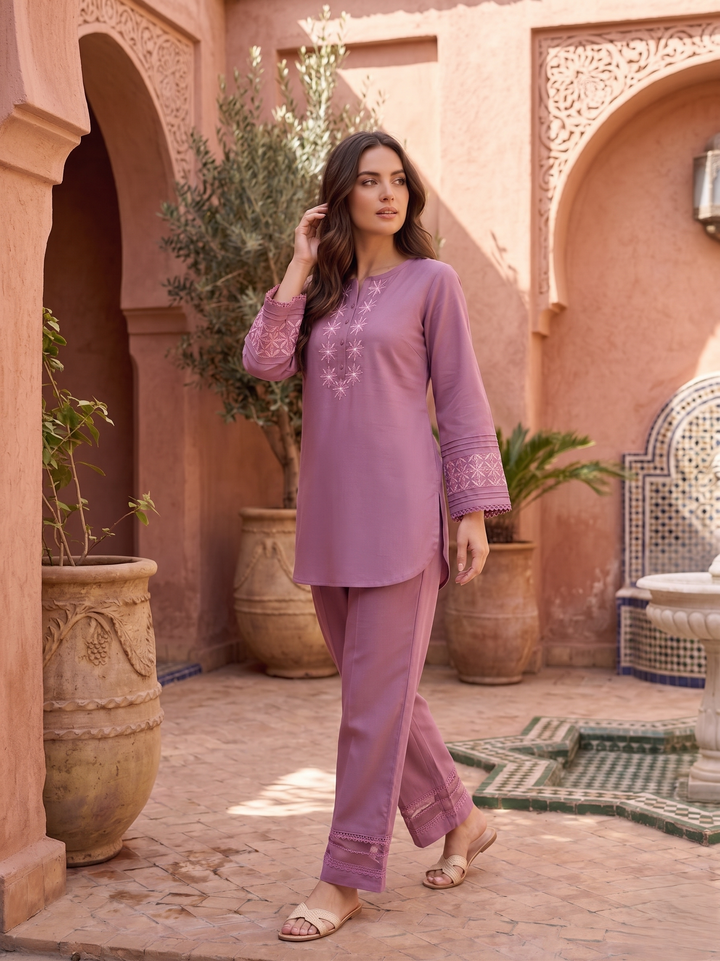 Prisha heather embroidery cotton co-ord set