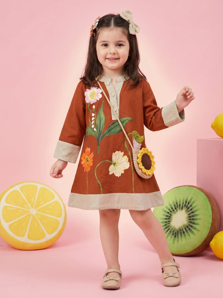 Joy tangerine embroidery cotton dress
