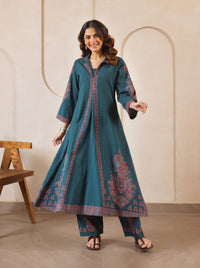Karen cyan printed kurta pant set