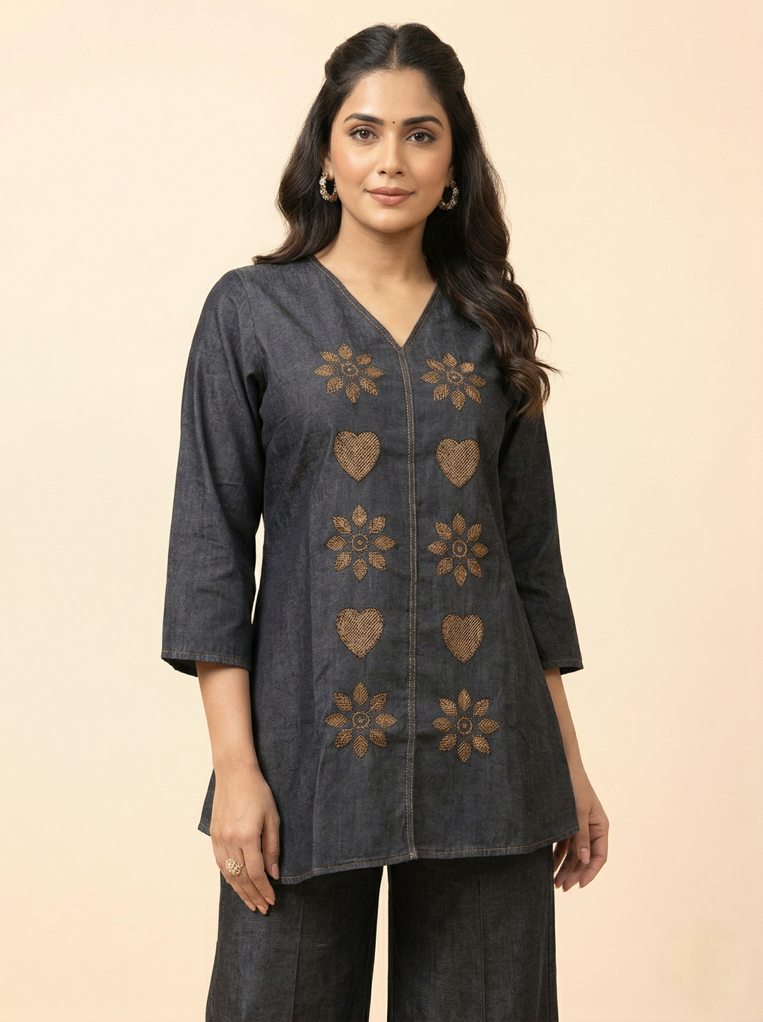 Prisha heart denim co-ord set