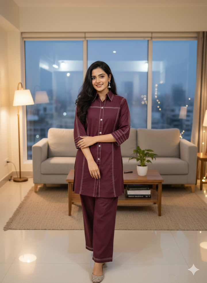 Akshara Merlot Cotton Co-ord Set