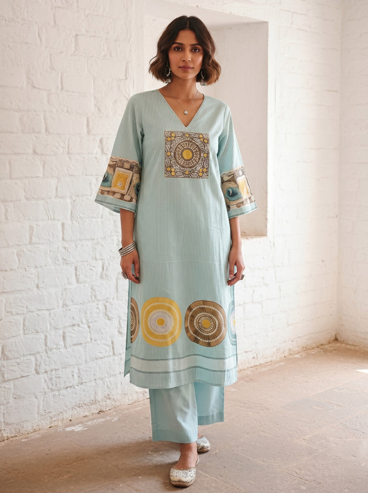 Virosh softblue cotton kurta pant set