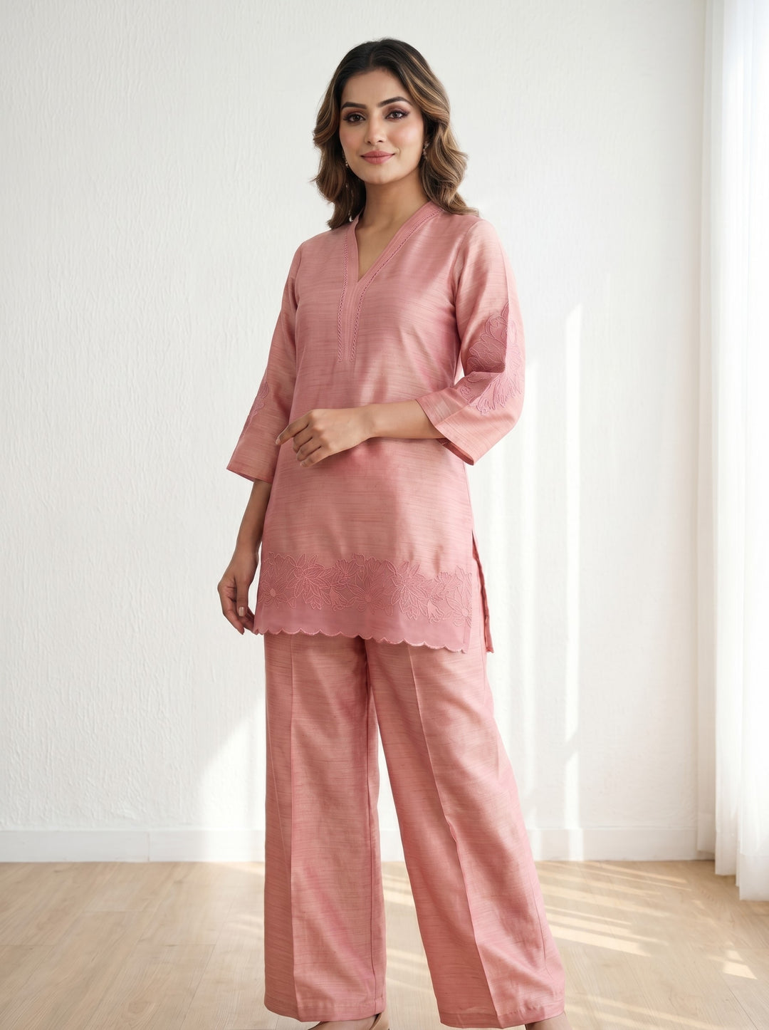 Prisha blossom embroidery cotton Co-ord Set