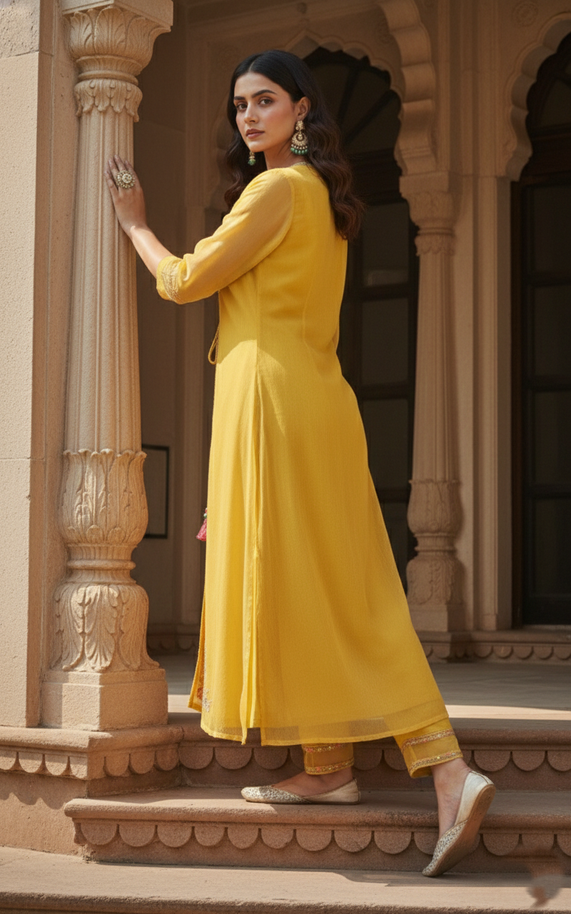 Shamita Marigold Embroidery Designer Organza Jacket Set