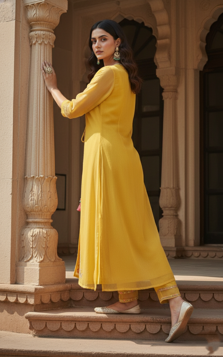 Shamita Marigold Embroidery Designer Organza Jacket Set