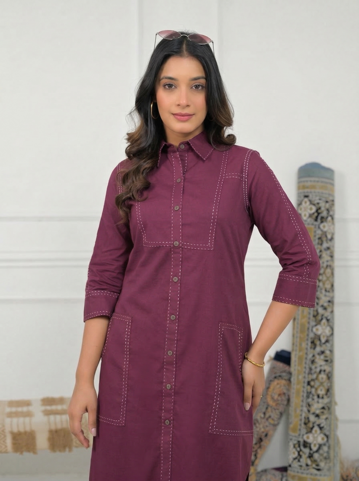 Ridhika Berry Cotton Kurta Pant Set