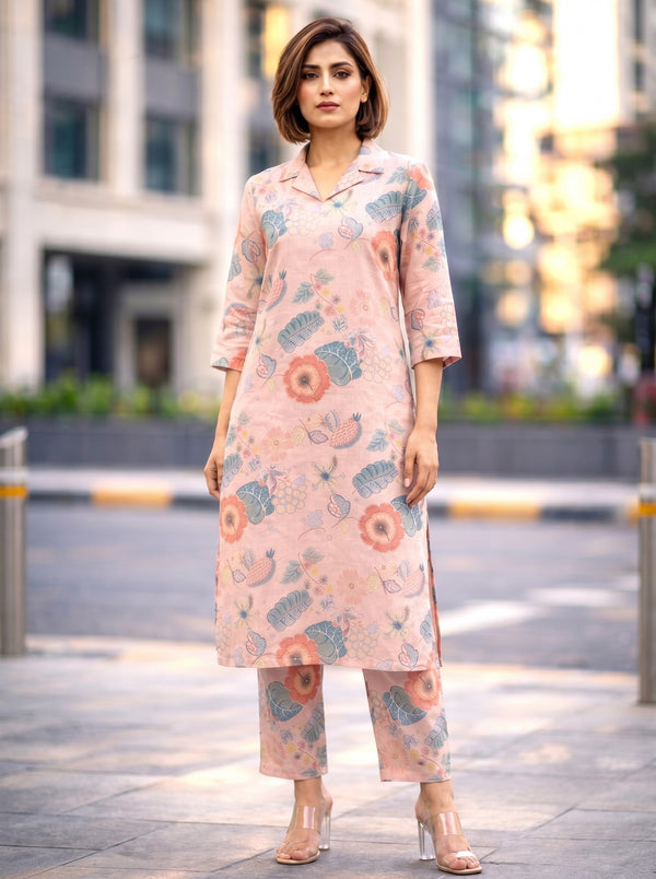 Bindiya rose linen kurta pant set