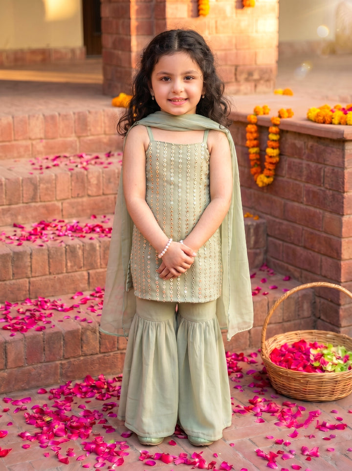 Joy Moss Work Sharara Suit Set