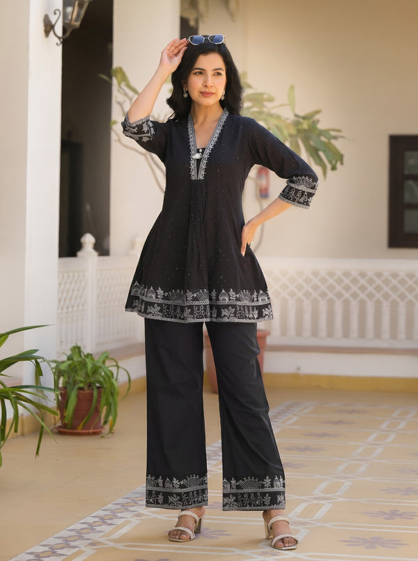 Sakshi Noir Embroidered Cotton Co-ord Set