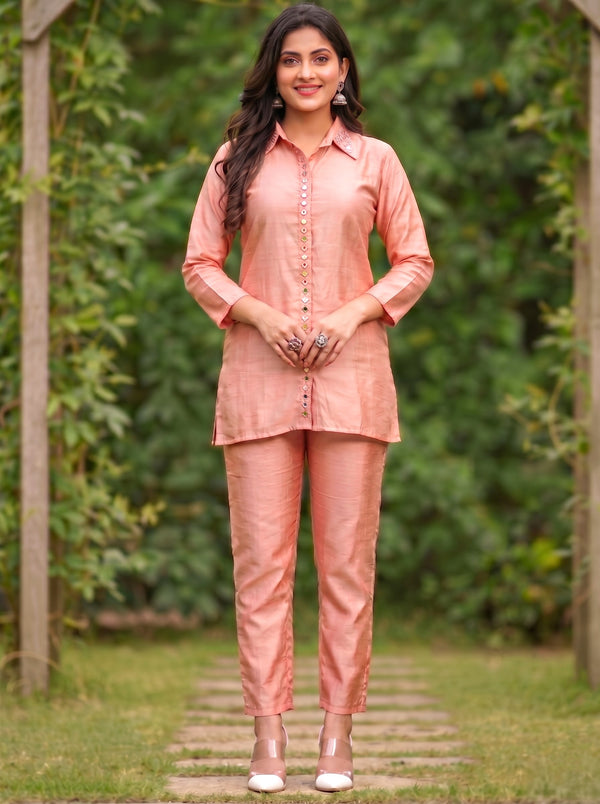 Divya Apricot Mirror Work Co-ord Set