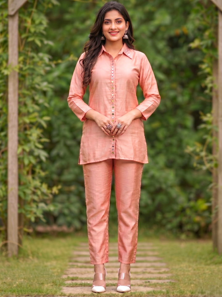 Divya Apricot Mirror Work Co-ord Set
