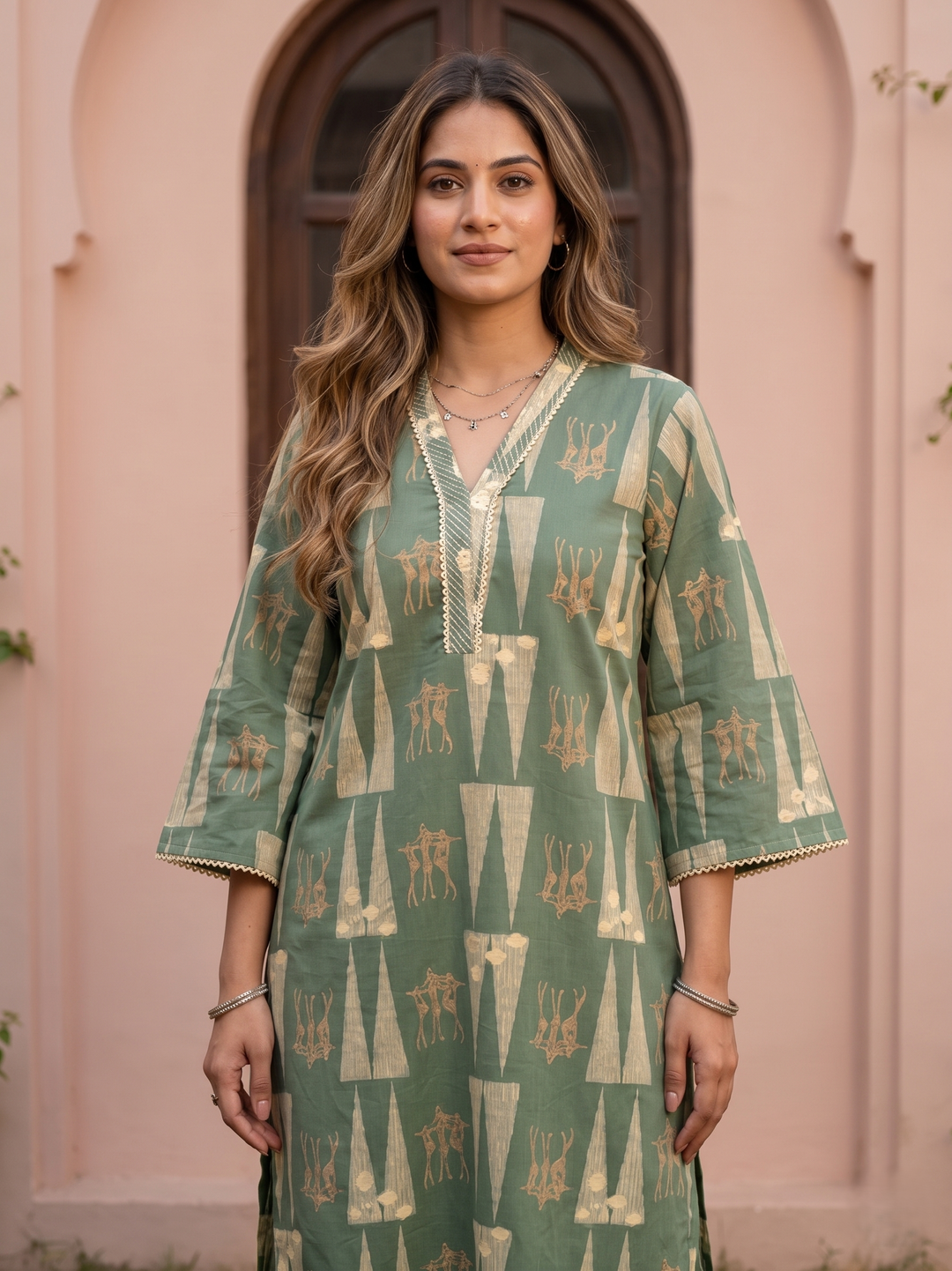 Swades pine cotton printed kurta pant set