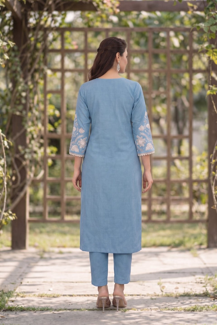 Bahara Softblue Printed Embroidered Suit Set