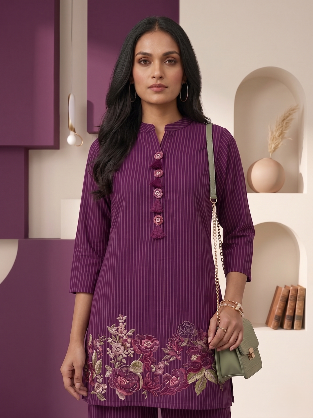 Prisha plum embroidery cotton co-ord set