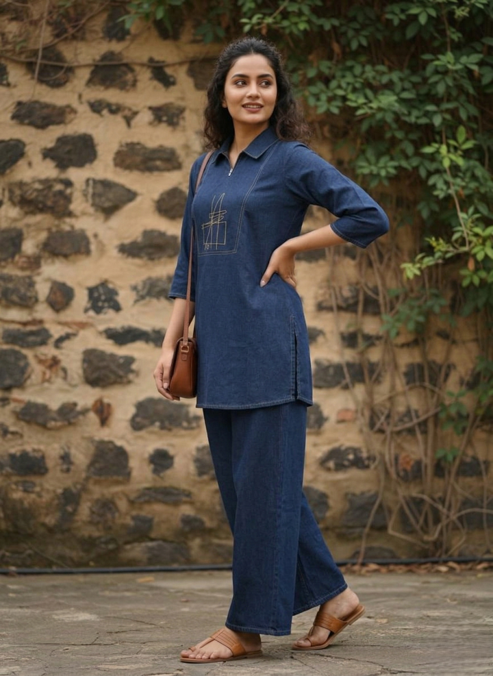 Prisha serul embroidery denim co-ord set