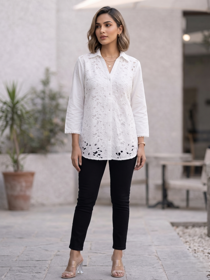 Perka babbles schiffli cotton shirt
