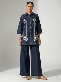 Prisha sapphire embroidery denim co-ord set