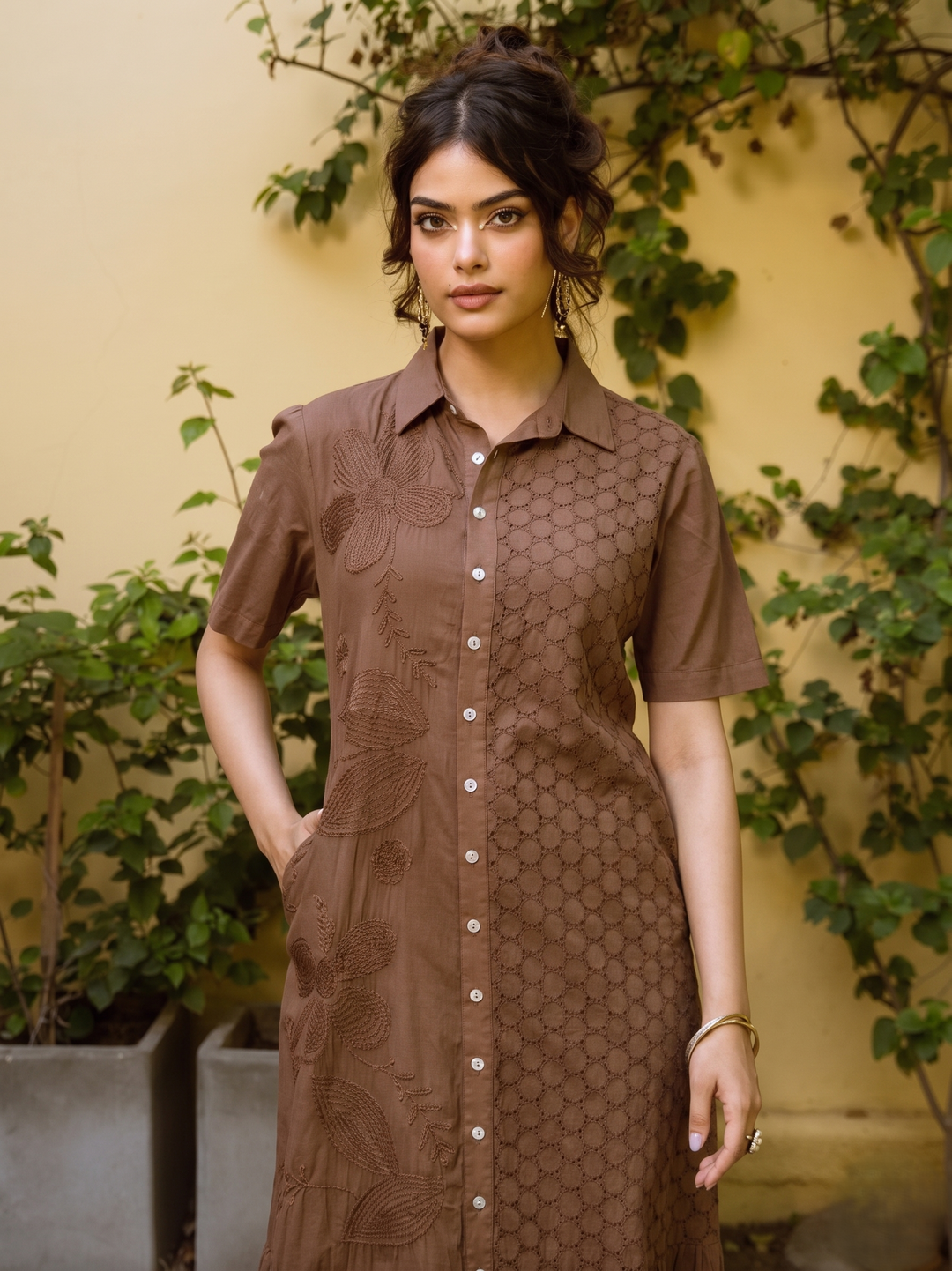 Ravya peanut embroidery cotton dress